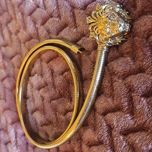 Vintage ACCESSOCRAFT NYC Gold Lion Head Serpentine Belt - SM